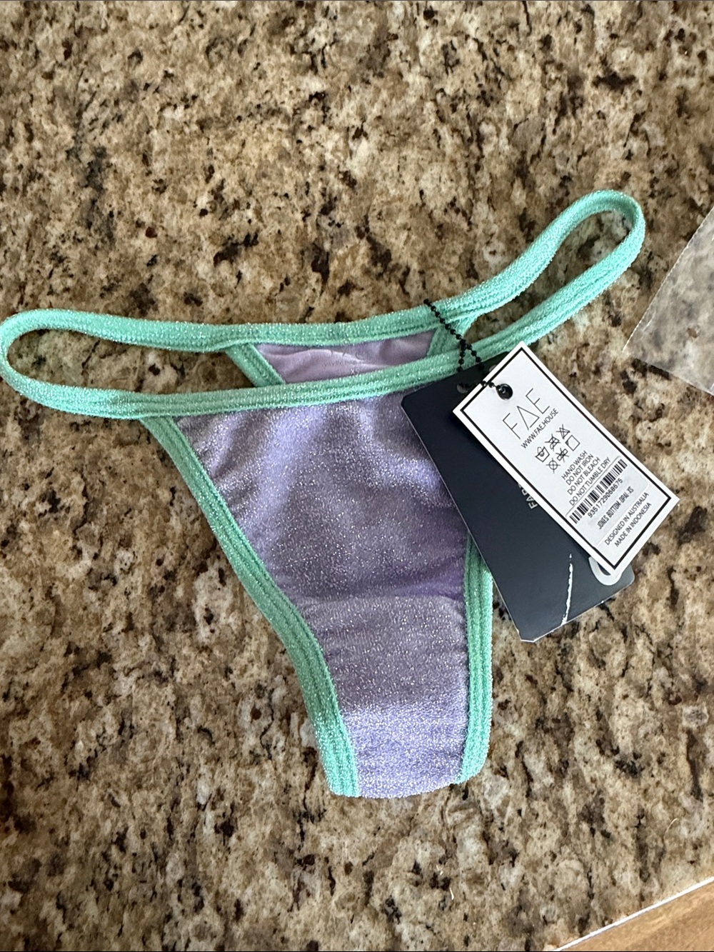 FAE Shimmery Opal  Lavender Thong with Mint Trim